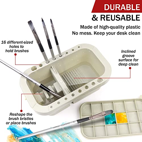 DUGATO Paint Brush Cleaner Washer, Multifunction Painting Brush Basin Holder and Organizer width Tray Palette Lid & 2 Art Sponges for Acrylic, DUGATO