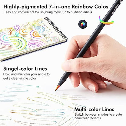 Shuttle Art 120 Pack Rainbow Pencils Bulk, 7 Colors in 1 Rainbow Colored Pencils, Pre-sharpened, Break-resistant Black Wooden Pencils for Kids and - WoodArtSupply