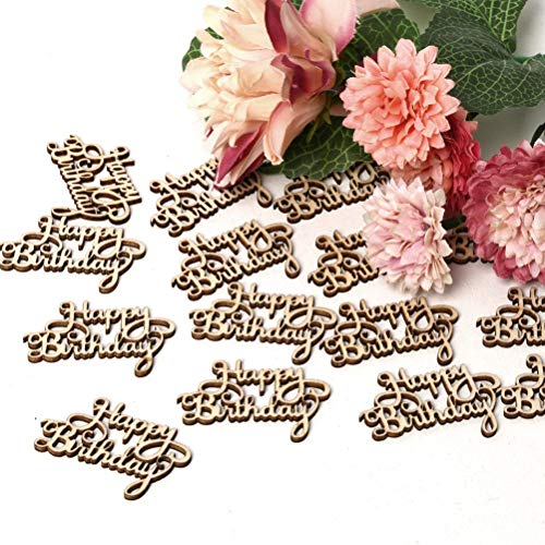 Amosfun Happy Birthday Wood Cutout Words Wooden Confetti Wood Slices for Birthday Party Table Decorations 15pcs Amosfun