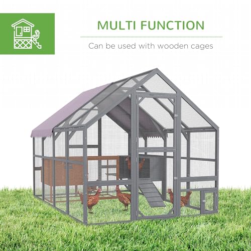 PawHut Chicken Run, 9.2' x 6.1' Large Chicken Coop with Nesting Box, Water-Resistant and Anti-UV Cover, Door, Wooden Metal Chicken Pen for 8-12 PawHut