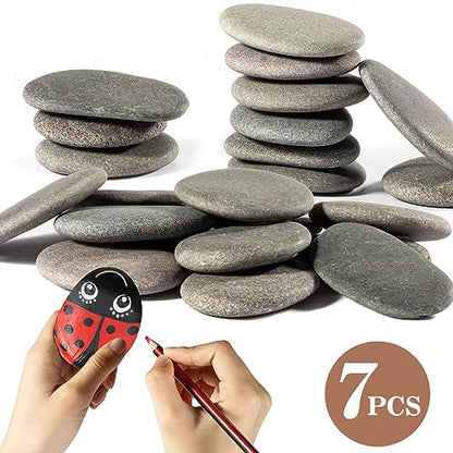 Sukh 7PCS Flat Painting Rocks - Paintable Rocks,2-3 Inches River Rocks for Painting,Rock Painting Supplies,DIY Flat Stones to Paint for Arts, Crafts, - WoodArtSupply