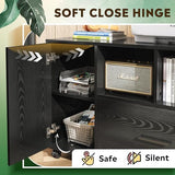 DEVAISE Office File Cabinet with Lock, 1-Drawer Wood Lateral Filing Cabinet on Wheels, Printer Stand with Open Storage Shelves for Home Office, Black DEVAISE