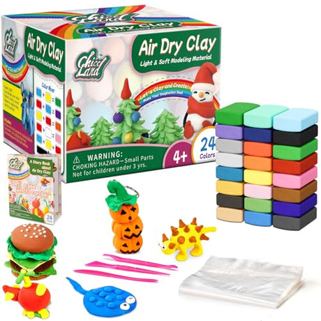 Chico Land Clay Kit - 24 Colors Air Dry Clay, Gift for Boys & Girls Age 4+ Year Old, DIY Model Modeling Clay kit for Kids, with Sculpting Tools, Chico Land