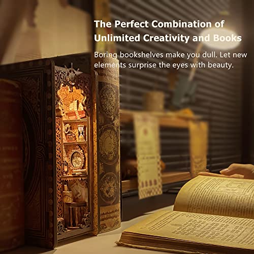 CUTEBEE DIY Book Nook Kit, DIY Dollhouse Booknook Bookshelf Insert Decor Alley, Bookends Model Build-Creativity Kit with LED Light CUTEBEE