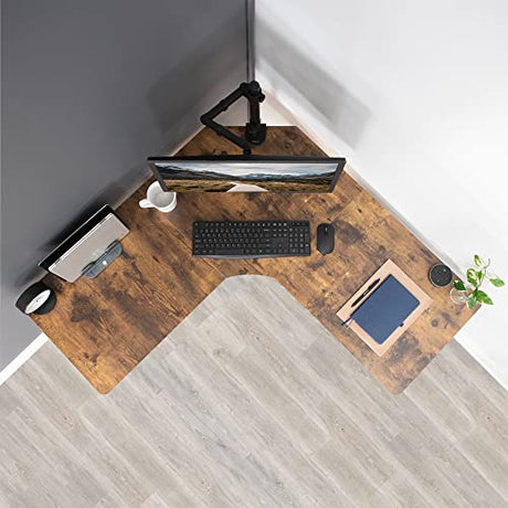 VIVO Electric Height Adjustable L-Shaped 47 x 47 inch Standing Desk, Rustic Vintage Brown Corner Table Top, Black Frame, Stand Up Workstation, VIVO