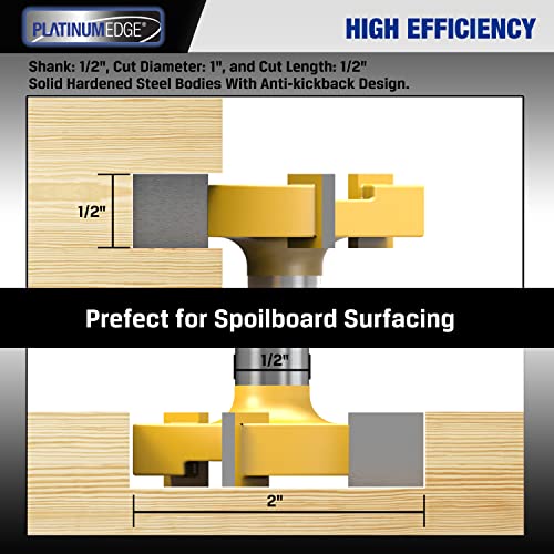 PLATINUMEDGE CNC Flattening Router bit, Spoilboard Surfacing Router Bit, Slab Flattening Router Wood Planer Bit, 1/2 in Shank 2 in Cutting Dia, 3 - WoodArtSupply