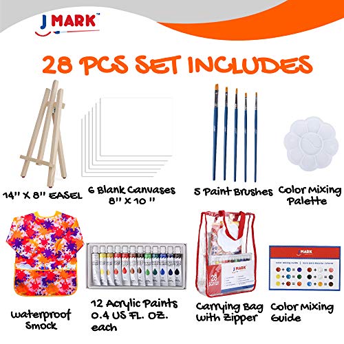 J MARK Ultimate Kids Paint Set – Complete Acrylic Paint Set for Kids, Includes Washable Paints, Storage Bag, Wood Easel, Canvas and More J MARK