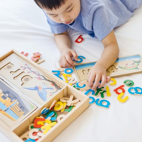 Melissa & Doug See & Spell Wooden Educational Toy With 8 Double-Sided Spelling Boards and 64 Letters - Preschool Learning Activities, See & Spell Melissa & Doug
