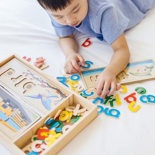 Melissa & Doug See & Spell Wooden Educational Toy With 8 Double-Sided Spelling Boards and 64 Letters - Preschool Learning Activities, See & Spell - WoodArtSupply