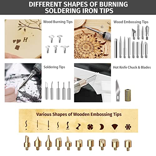 Wood Burning kit - 122Pcs Professional Wood Burning Tool with Adjustable Temperature 180~480℃ Wood Burner Tools Set with Pyrography Pen for Embossing Carving Soldering DIY Adults Crafts Beginners