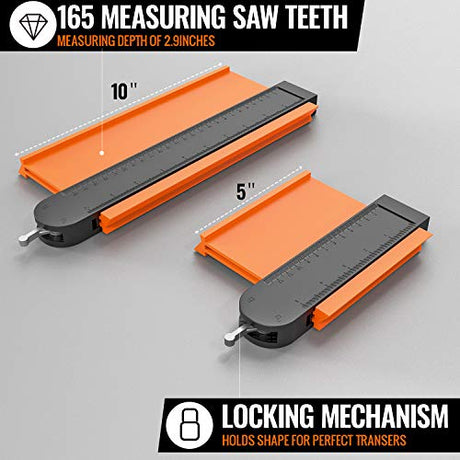 Contour Gauge Duplicator with Lock, 2 Pack Widen Shape Contour Duplication Gauge Profile Tool (5" & 10"), Precisely Copy Irregular Shape Instant EFFECTEER