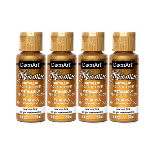 DecoArt Dazzling Metallics - 2 Ounce 4 Pack Glorious Gold Acrylic Paint Set Gold Metallic Acrylic Paint Art Supplies- Art Projects, Home Decor- DecoArt