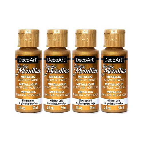 DecoArt Dazzling Metallics - 2 Ounce 4 Pack Glorious Gold Acrylic Paint Set  Gold Metallic Acrylic Paint Art Supplies- Art Projects, Home Decor- E-book