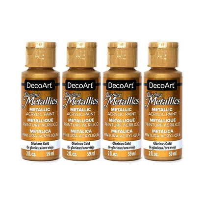 DecoArt Dazzling Metallics - 2 Ounce 4 Pack Glorious Gold Acrylic Paint Set Gold Metallic Acrylic Paint Art Supplies- Art Projects, Home Decor- - WoodArtSupply