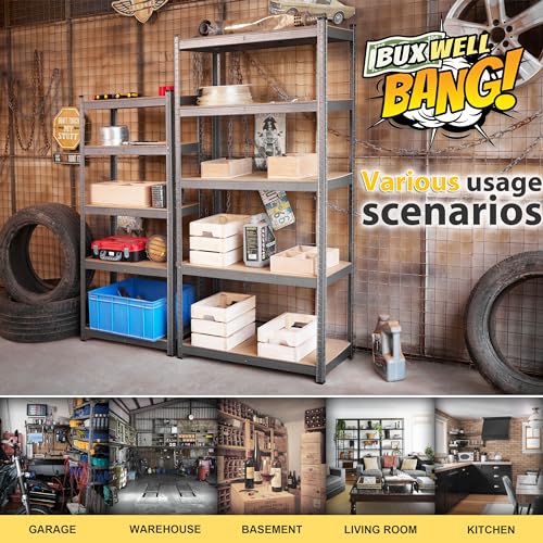 BuxWellBang 36" W x 16" D x 71" H Storage Shelves - 5 Tier Adjustable Garage Shelving Unit, Metal Standing Shelf Utility Rack Organization for BuxWellBang