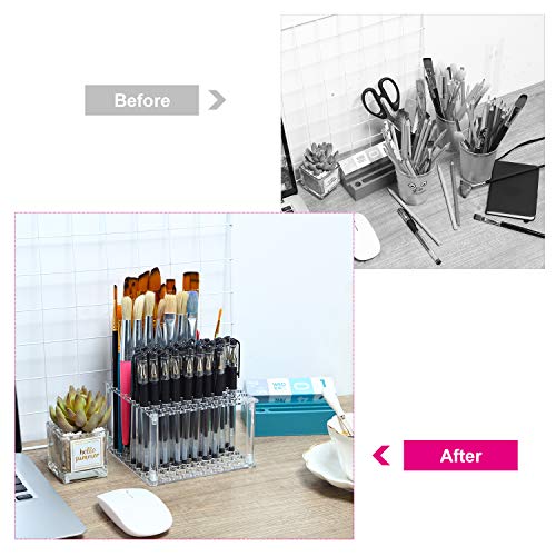 96 Hole Pencil Brush Holder Acrylic Pen Holder Desk Stand Organizer for Pencils Paint Brushes Markers Display and Home Storage (2 Pieces) Outus