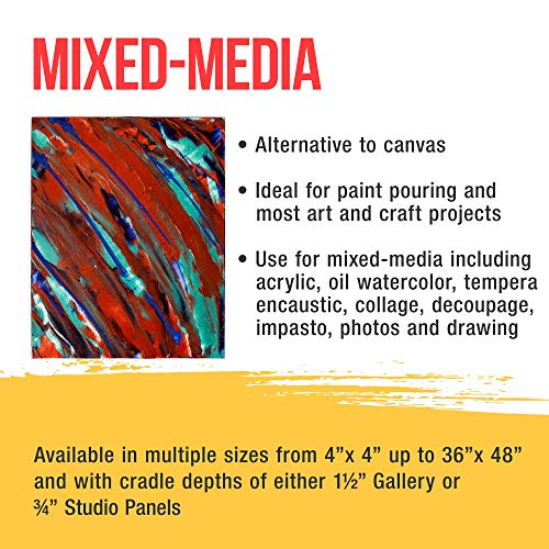 U.S. Art Supply 9" x 12" Birch Wood Paint Pouring Panel Boards, Studio 3/4" Deep Cradle (Pack of 4) - Artist Wooden Wall Canvases - Painting U.S. Art Supply