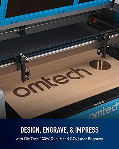 OMTech 130W CO2 Laser Engraver with LightBurn & Water Chiller, 35x50 Inch Laser Engraving Cutting Machine with Dual Laser Heads Autolift 3 Way Pass