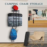 Ansonation Camping Chair Rack for Garage Storage, Metal Camping Beach Chair Umbrella Wall Mounted Holder Rack Organizer with 4 Hooks for Garage Ansonation