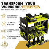 BUILTSTRONG Power Tool Organizer Wall Mount - 3-Tier Heavy-Duty Metal Hand Tool Storage Rack, Utility Racks, Drill Holder, PegBoard Side, & More - BUILTSTRONG