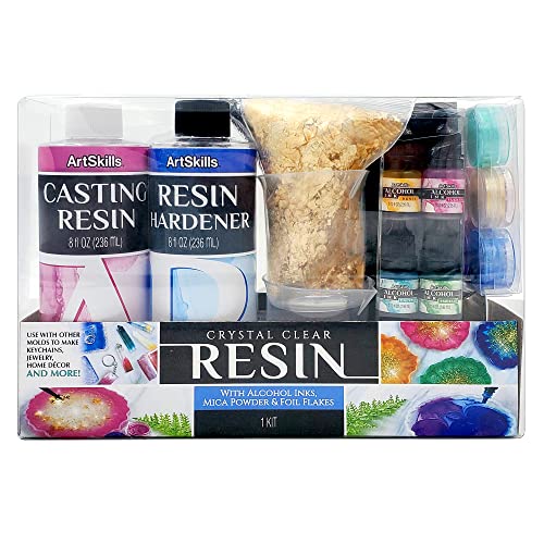 ArtSkills Epoxy Resin Kit for Beginners, Clear Craft Resin Art Kit with Silicone Coaster Mold, Alcohol Inks, Mica Powder & Accessories, 27 pc ArtSkills