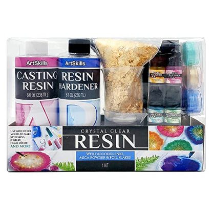 ArtSkills Epoxy Resin Kit for Beginners, Clear Craft Resin Art Kit with Silicone Coaster Mold, Alcohol Inks, Mica Powder & Accessories, 27 pc