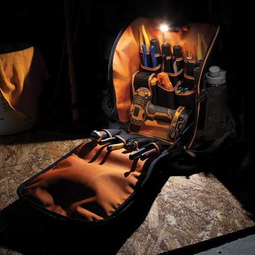 Klein Tools 55482 Tool Bag Backpack, Heavy Duty Tradesman Pro Tool Organizer with 21 Pockets and Large Interior, Water Resistant Klein Tools