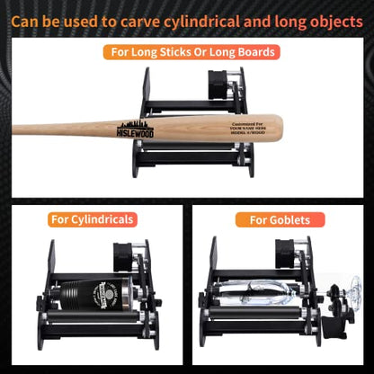 Laser Rotary Roller, Laser Engraver Y-axis Rotary Roller for Cylindrical Objects of Different Sizes and Longer Objects, Compatible with Most CNC - WoodArtSupply