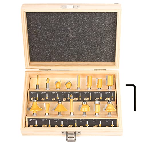 Router Bits Set 1/4 Inch Shank - Set of 15 Pieces, BAIDETS Tungsten Carbide Wood Router Bits, Woodwork Tools - WoodArtSupply