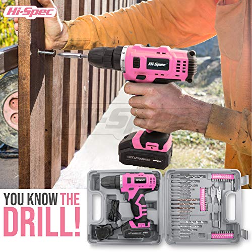 Hi-Spec 50 Piece 12V Pink Drill Driver & Multi Bit Set. High Speed Cordless & Rechargeable Electric Power Screwdriver & Drill for Household DIY. - WoodArtSupply