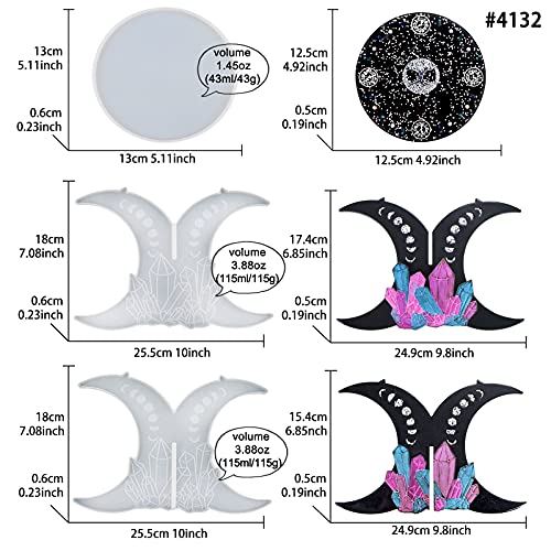 FUNSHOWCASE Witchy Altar Table Stool Epoxy Resin Casting Silicone Mold Pack of 2 Cresent Moon Crystal Snake FUNSHOWCASE