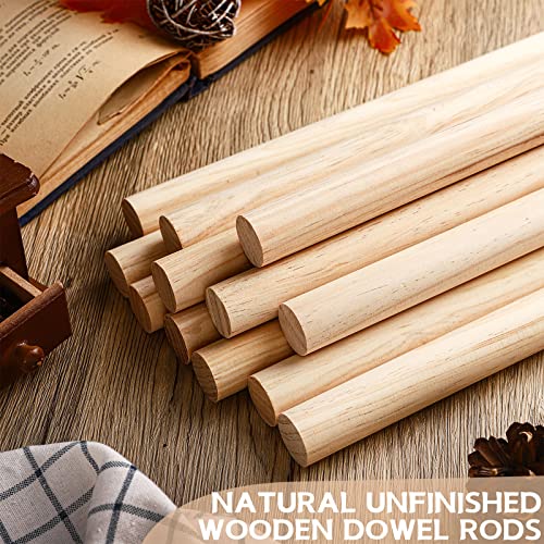 Yulejo 1 x 12 Inch Dowel Rods Wood Sticks Wooden Dowel Rods Round Unfinished Hardwood Sticks Wooden Dowels for Crafts DIY (12) - WoodArtSupply