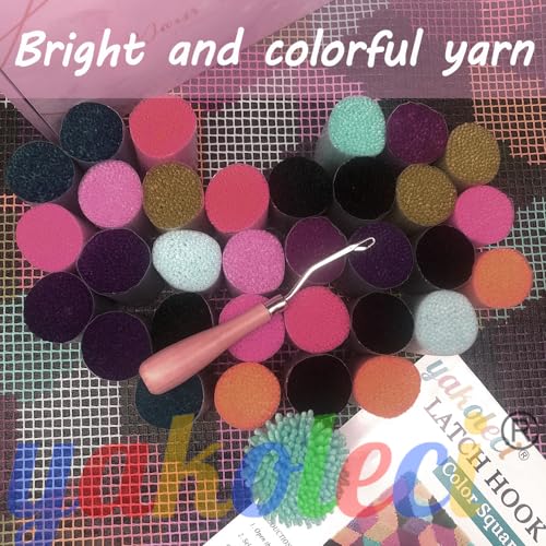 Latch Hook Rug Kits for Adults, Crochet Sewing Kit Classic Latch Hook 3D Craft Kit for Home Decor Festival Gift 23.6"X15.8"(Flower-B) YAKOLECI