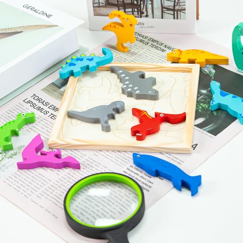 LovesTown 12PCS Stacking Dinosaur Puzzles, Preschool Wooden Dinosaur Toys Chunky Jigsaw Puzzles for Birthday Gift Kids Age 2 3 4 5 - WoodArtSupply