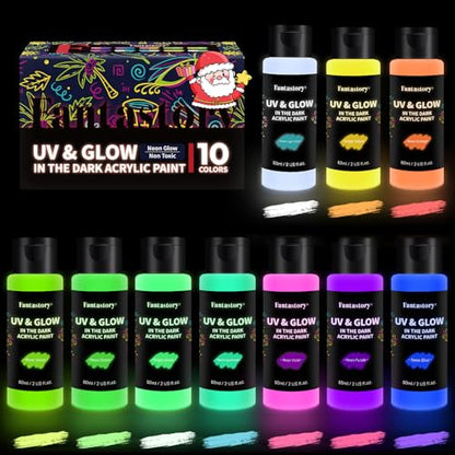 Fantastory Glow in The Dark Paint for Christmas, 60ml/2oz Neon Glow Acrylic Paints, 2IN1 Paint,Charge-Glow& UV Activated For Outdoor Rocks, DIY - WoodArtSupply