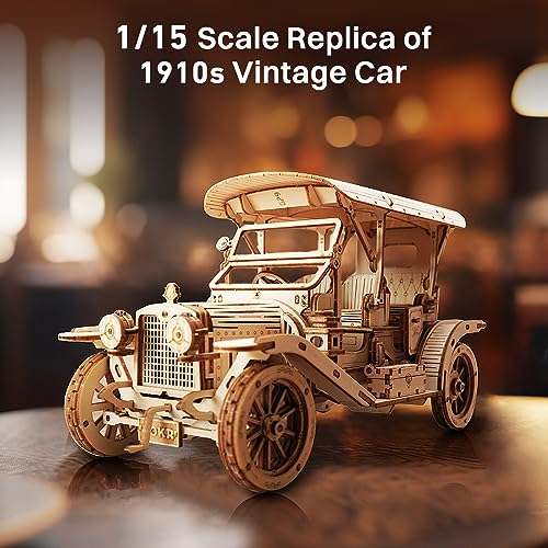 ROKR Vintage 3D Wooden Puzzle Car Kit – 1:15 Scale Model Building Adventure for Adults and Teens - WoodArtSupply