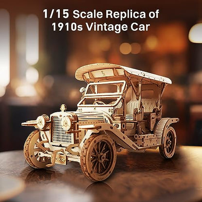 ROKR Vintage 3D Wooden Puzzle Car Kit – 1:15 Scale Model Building Adventure for Adults and Teens - WoodArtSupply