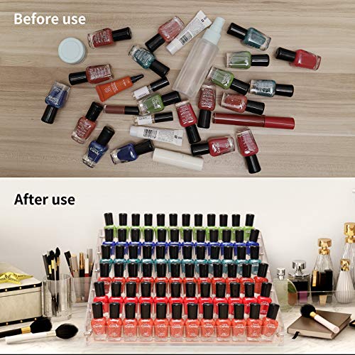 BTremary Clear Nail Polish Paint Organizer Holder Rack Shelf 6 Tier Acrylic Tattoo Ink Essential Oil Display Stand Holds Up to 56-96 Bottles.