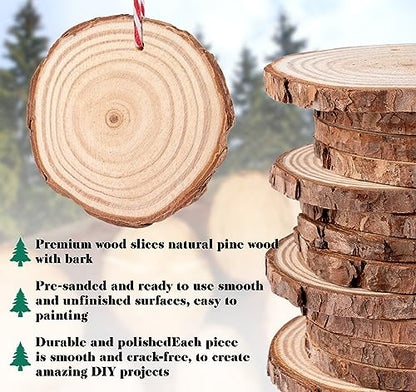 ilauke Wood Slices, 30PCS 3.1''-3.5''Natural Wooden Christmas Ornaments Kit Unfinished Wooden Circles with Pre-Drilled Hole, Acrylic Paint, Diamonds, - WoodArtSupply