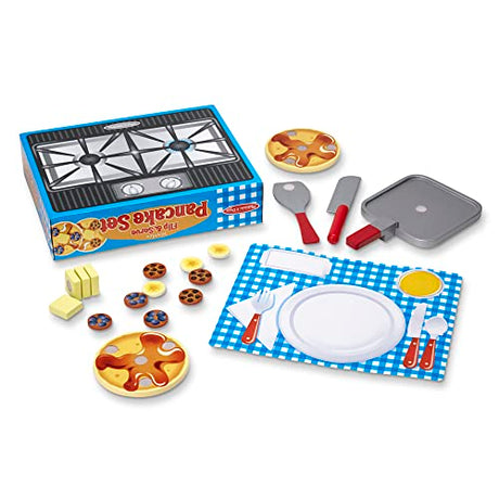 Melissa & Doug Flip and Serve Pancake Set (19 pcs) - Wooden Breakfast Play Food,Brown Melissa & Doug