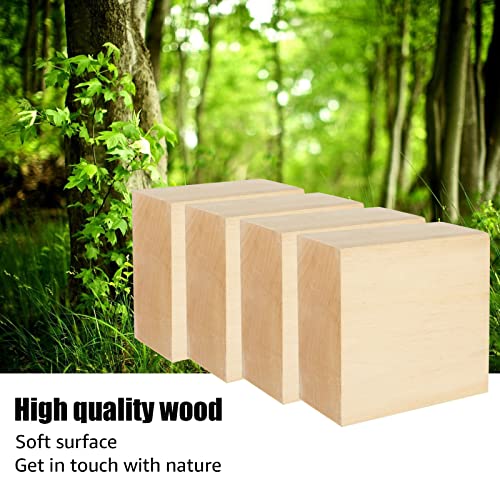 4 PCS Basswood Carving Blocks 4 X 4 X 2 inch Bass Wood for Wood Carving Whittling Wood Carving Blocks Wood Blocks for Carving Unfinished Wood Blocks SHUESS