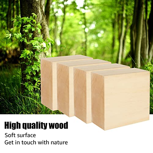 4 PCS Basswood Carving Blocks 4 X 4 X 2 inch Bass Wood for Wood Carving Whittling Wood Carving Blocks Wood Blocks for Carving Unfinished Wood Blocks