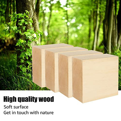 4 PCS Basswood Carving Blocks 4 X 4 X 2 inch Bass Wood for Wood Carving Whittling Wood Carving Blocks Wood Blocks for Carving Unfinished Wood Blocks