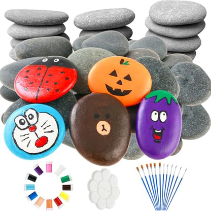 2''-3'' About 40 Pcs Large River Rocks for Painting with Painting Kit 10 Lbs Smooth Kindness Natural Rocks Flat Stones for Crafts, Bulk Paintable