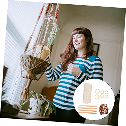 EXCEART 2 Sets Tapestry DIY Accessories Macrame Kit Plant Unfinished Wood Circles Macrame Making Kit Cotton Cord Kit DIY Wall Hanging Craft Cotton EXCEART