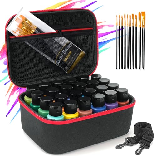 Case for Apple Barrel Acrylic Paint with 10 Acrylic Paint Brushes Paint Bottle Organizer Storage for 24 Bottles of 2 oz Acrylic Paint Supplies Sets Bjabtan