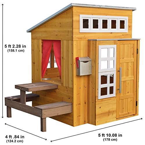 KidKraft Modern Outdoor Wooden Playhouse with Picnic Table, Mailbox and Outdoor Grill ,Gift for Ages 3+ KidKraft