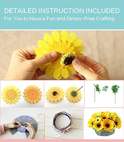 BAZIMA DIY Felt Flower Art Craft Kit, DIY Felt Sunflower Pot Bonsai Kit, Floral Gifts,Beginner Craft Kit,Arrange Pre-Cut Felt Flowers and Foliage - WoodArtSupply