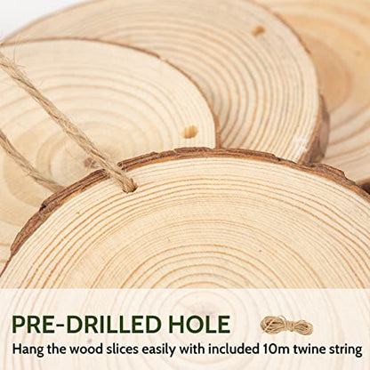 Falling in Art 3.1-4 Inches Natural Wood Slices Set for Crafts - 25Pcs Round Wood Discs with Pre-drilled Hole for DIY Projects, Christmas Ornaments