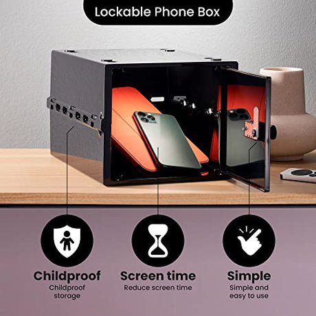 Lockabox One™ | Compact and Hygienic Lockable Storage Box for Food, Medicines, Tech and Home Safety | One Size 12 x 8 x 6.6 inches externally (Jet) Lockabox